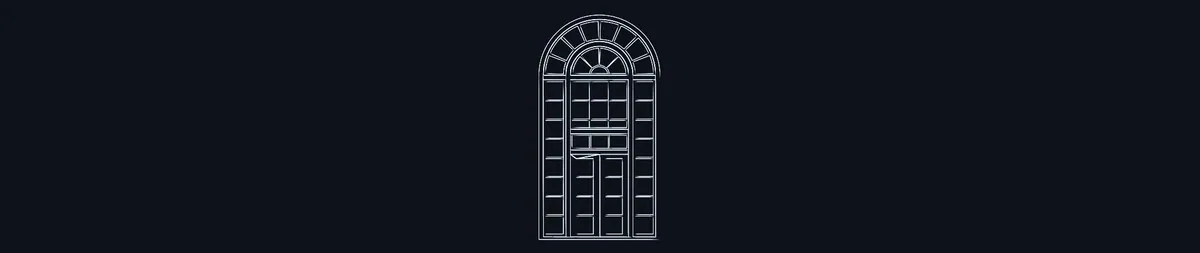 Line drawing of the centre arched window alone.