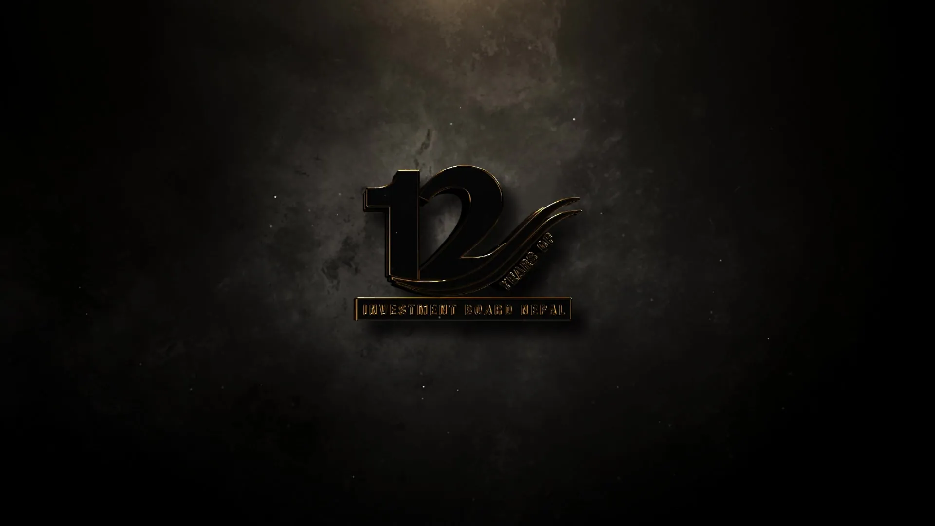 The small black and gold 12 logo with the words Investment Board Nepal on a dark textured background.